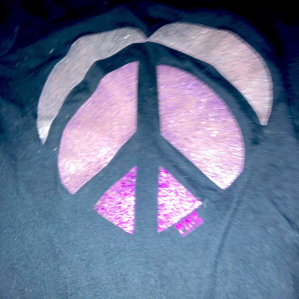 Victoria Secret PINK Shirt with Glitter Peace Sign Heart.